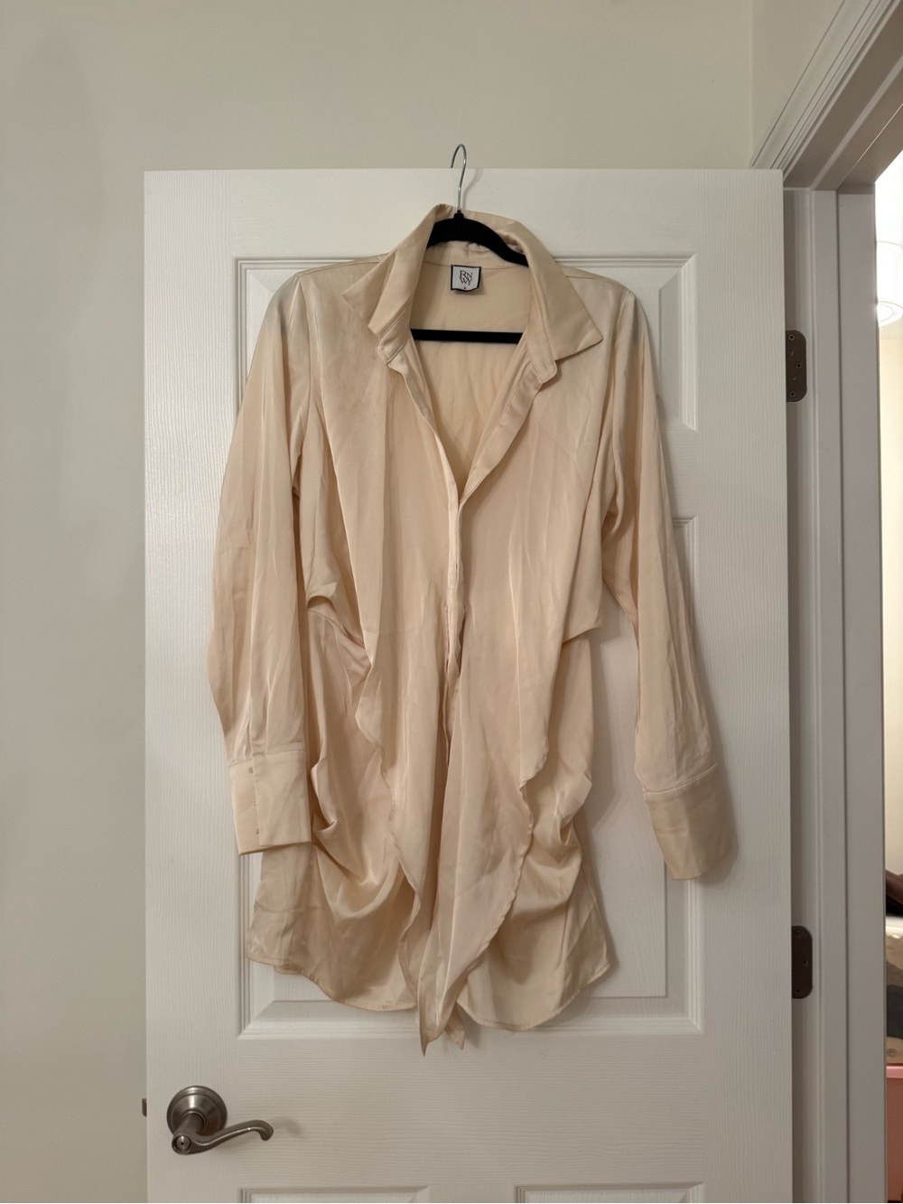 RNWY Light Cream Draped Button-Front Dress